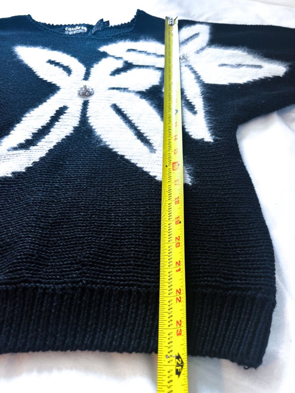 Castle Square Vintage Black & White Graphic Bow Flower Knit Sweater M - Picture 8 of 9